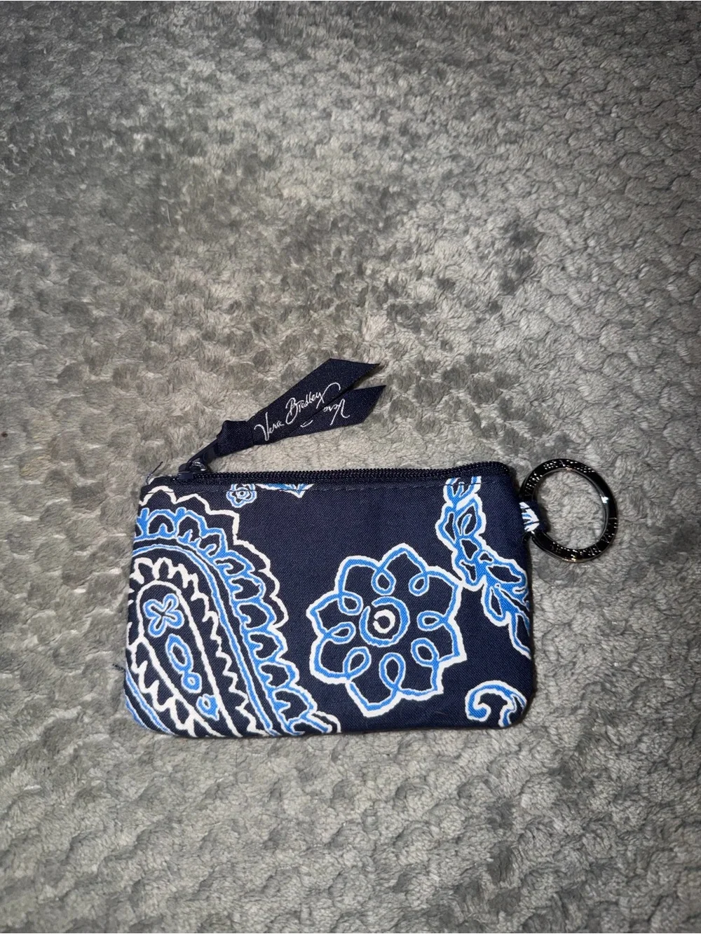 Vera Bradley Navy and Light Blue Paisley ID Card Holder with Key Ring